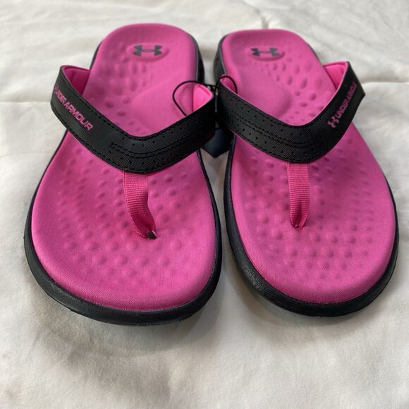 Under Armour sandals womens sz 7 pink/black flip flops New - Picture 5 of 10